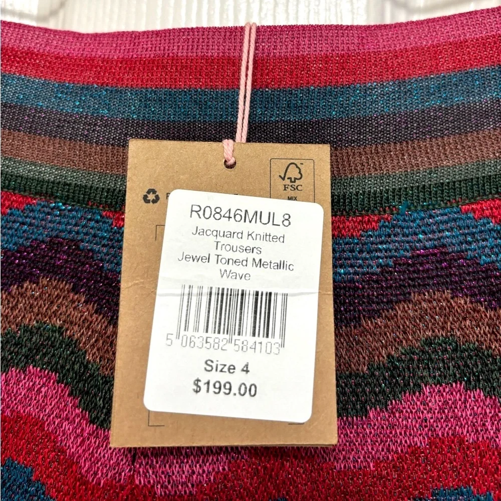 NWT Boden Jacquard Knitted Trousers in Jewel Toned Metallic Wave
